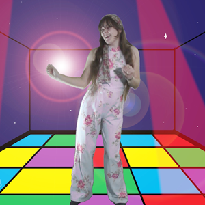 Melody dancing on a multicoloured disco floor