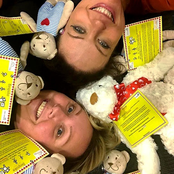 Ruth and Sarah surrounded by Sepsis Aware Bears