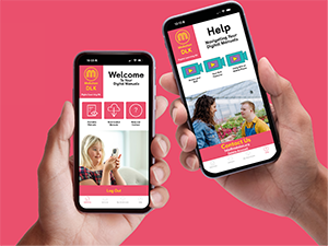 Two hands, each holding a mobile phone showing the Makaton DLK App